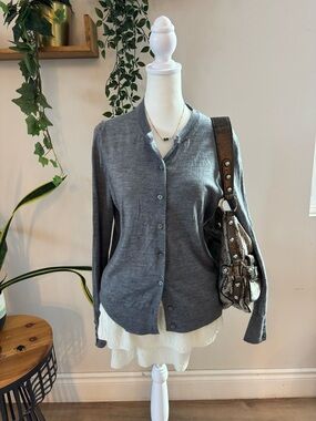 Banana Republic Gray Long-Sleeve Button Cardigan. 100% merino wool